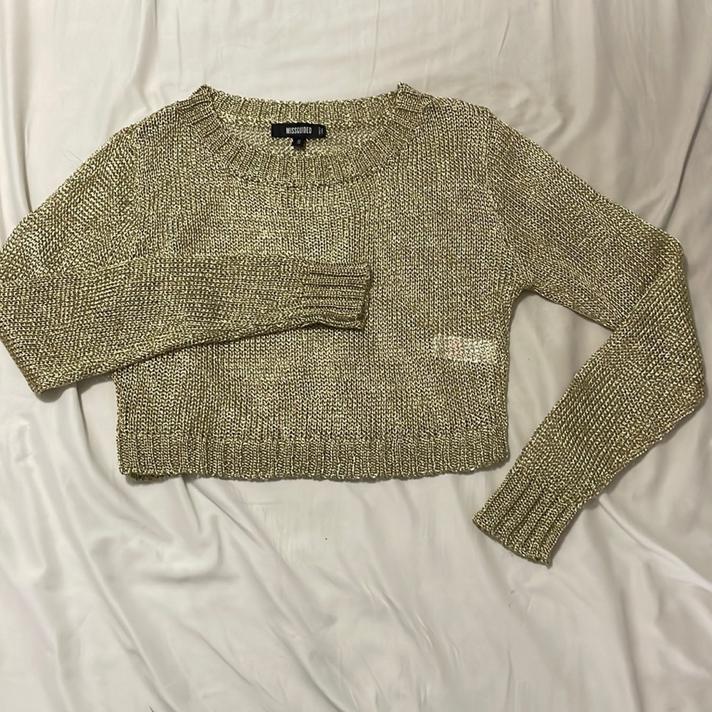 Gold metallic knitted cropped top